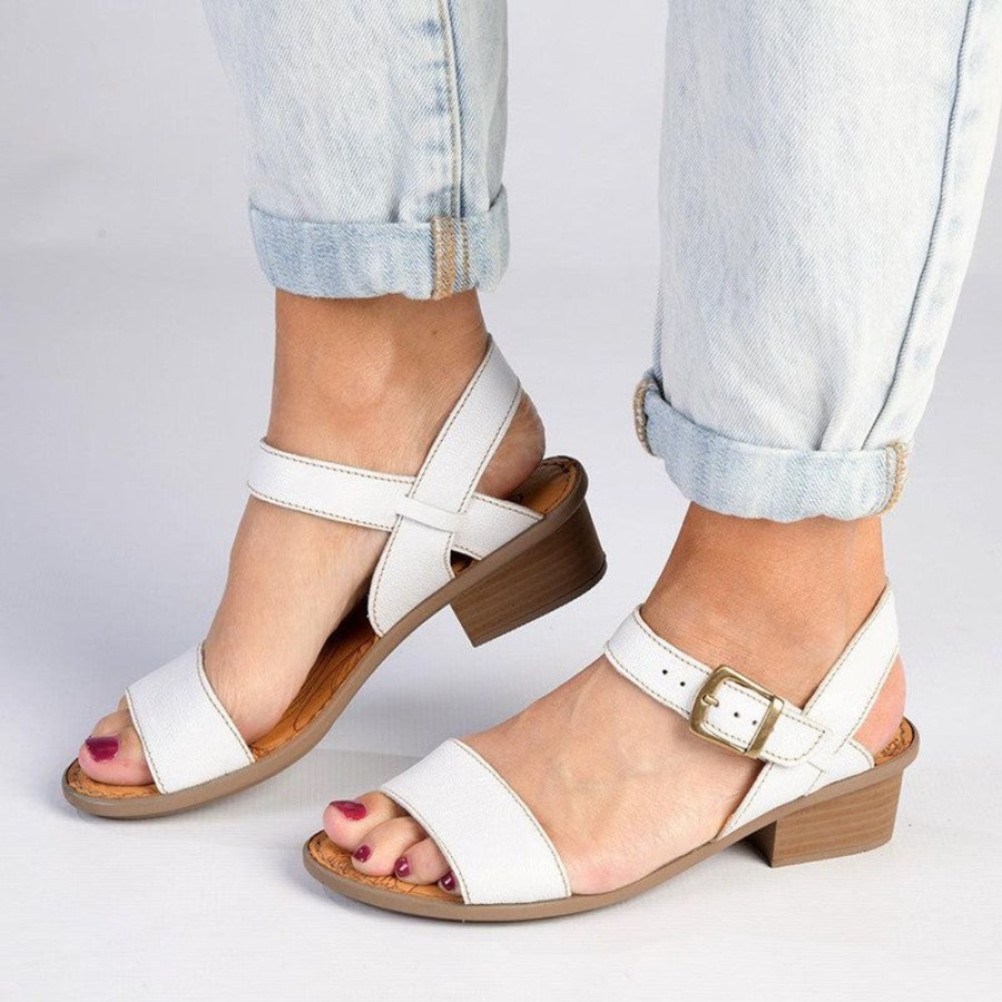 Sandals Tsonga | Tsonga Kangcono Low Block Heel Sandal White Kayak