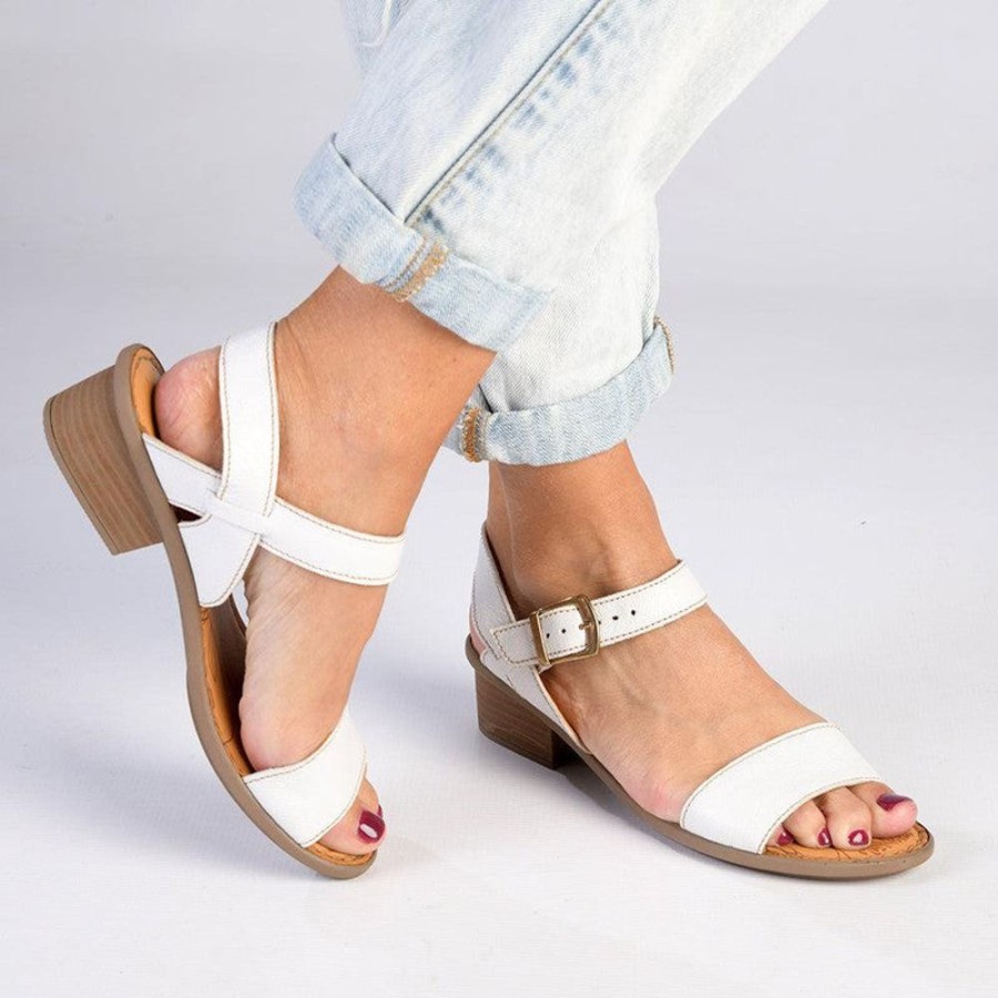 Sandals Tsonga | Tsonga Kangcono Low Block Heel Sandal White Kayak