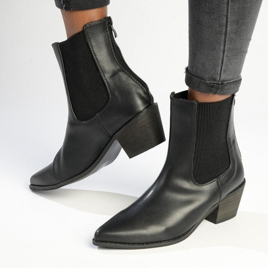 Boots Madison Heart of New York | Madison Bekki Back Zip Block Heel Boot Black