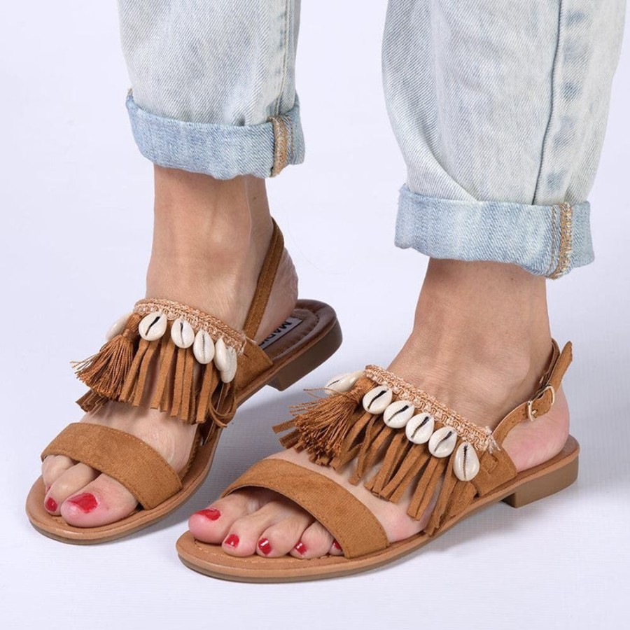 Sandals Madison Heart of New York | Madison Carter Fringe Sandals Camel