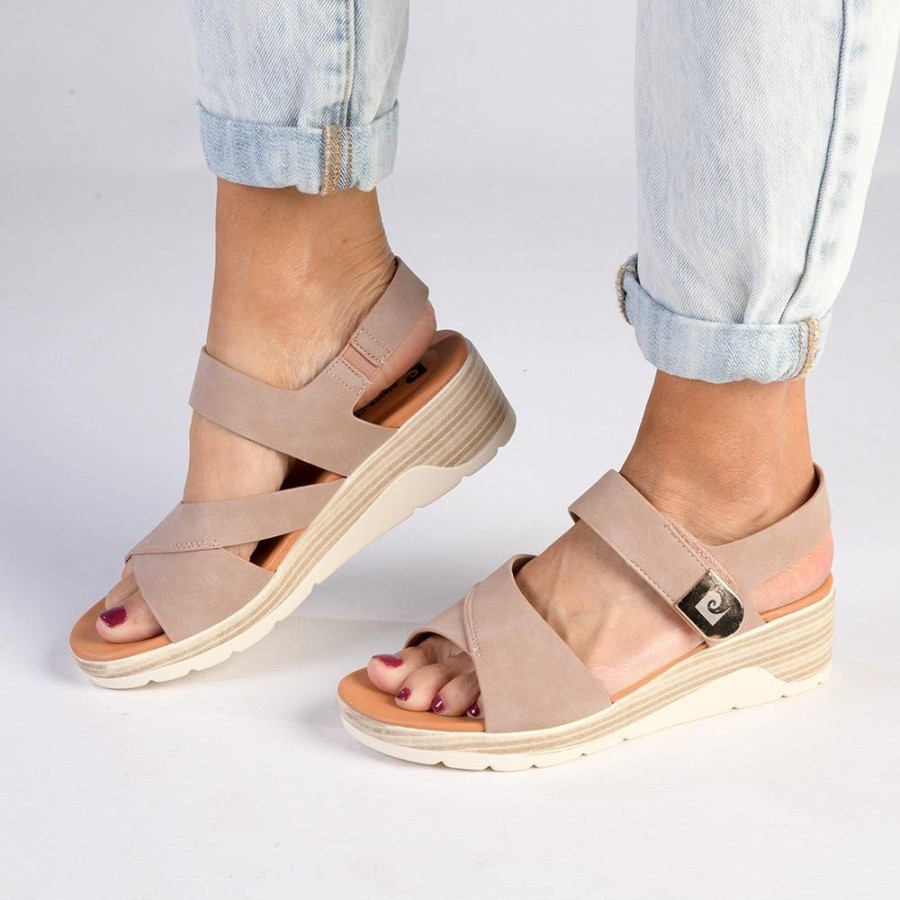 Sandals Pierre Cardin | Pierre Cardin Natalia Fashion Wedge Sandals Nude