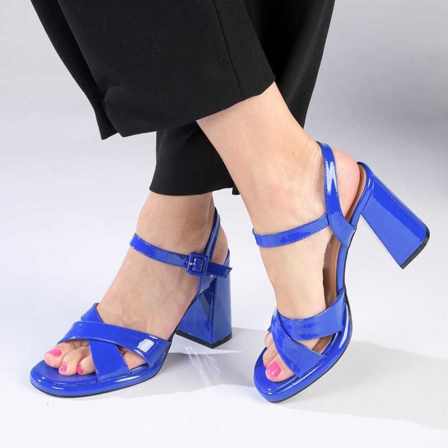 Sandals Madison Heart of New York | Madison Lessi 2 Block Heel Sandal Cobalt Blue