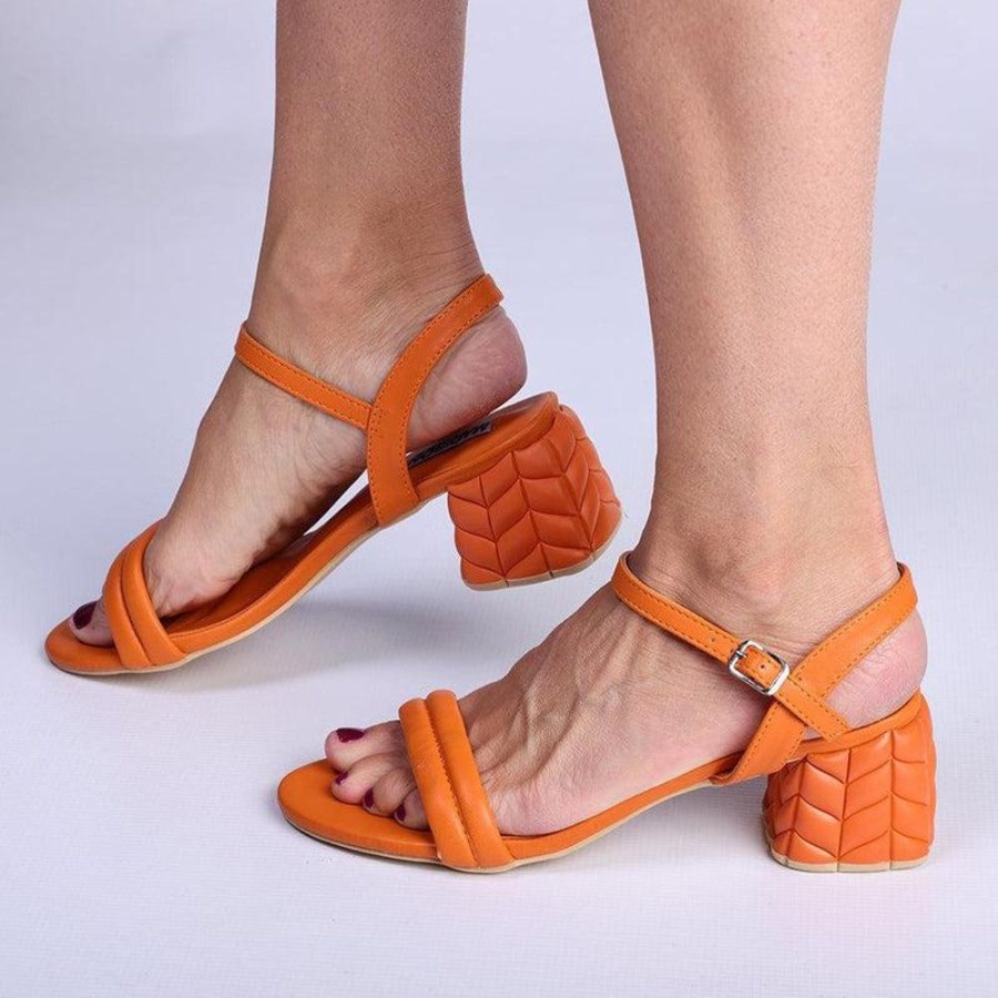 Heels Madison Heart of New York | Madison Bessie Quilted Low Block Sandal Orange