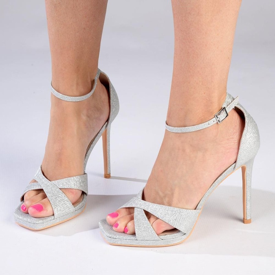 Heels Madison Heart of New York | Madison Azaria Cross Over Platform Sandal Silver