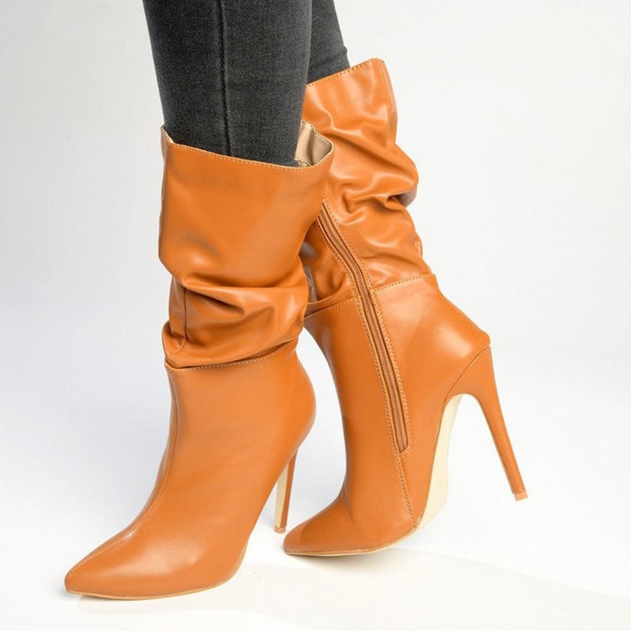 Boots Madison Heart of New York | Madison Kessa Rouched Stiletto Boot Tan