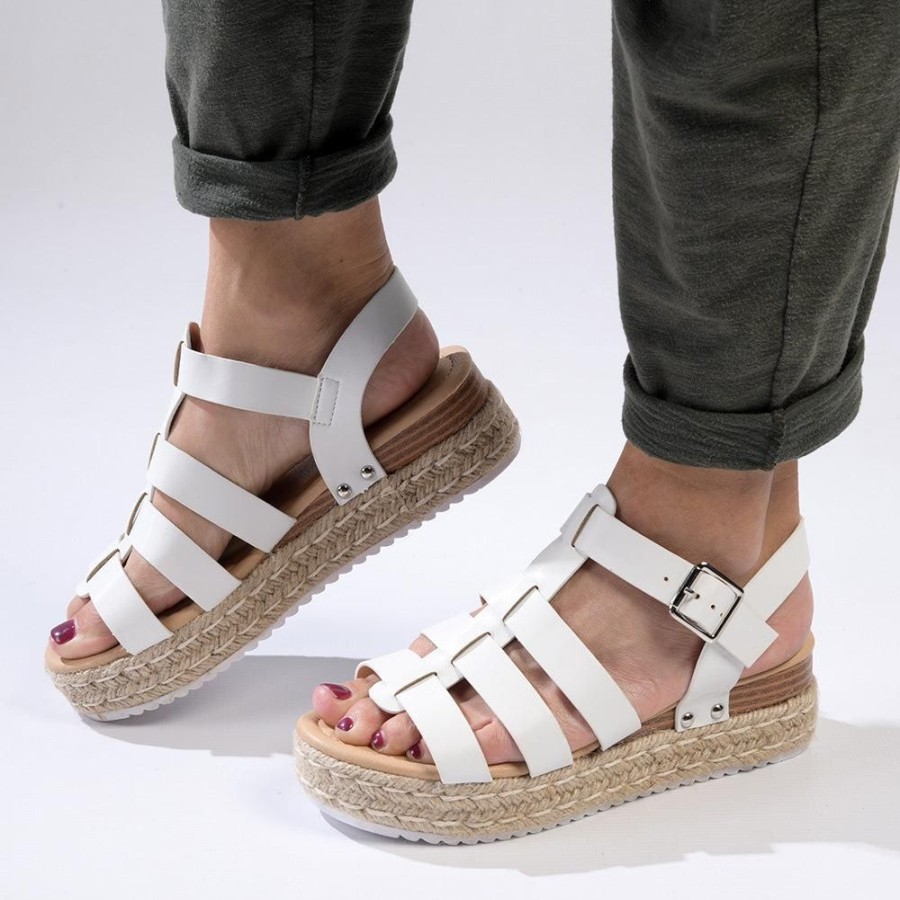 Sandals Madison Heart of New York | Madison Casablanca Strappy Espadrille Wedge Sandal White