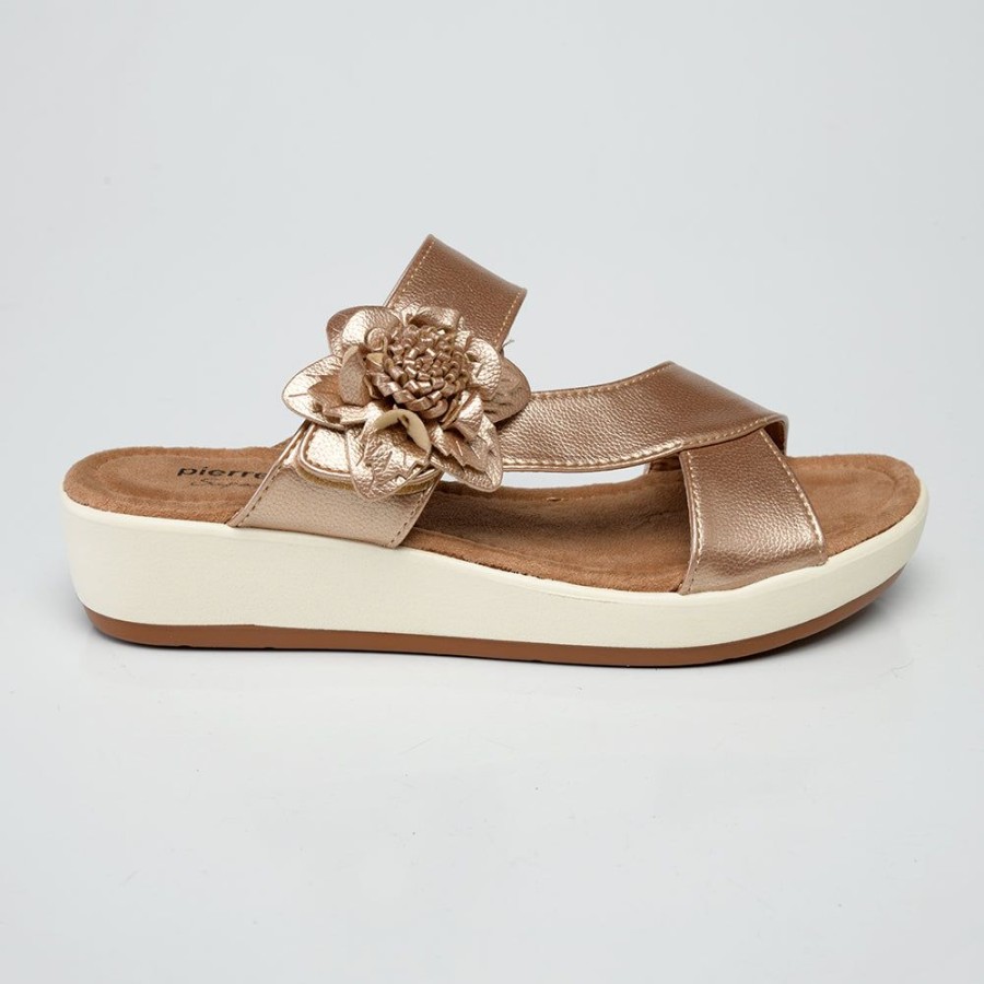 Wedges Pierre Cardin | Pierre Cardin Dory Slip On Flower Sandals Gold