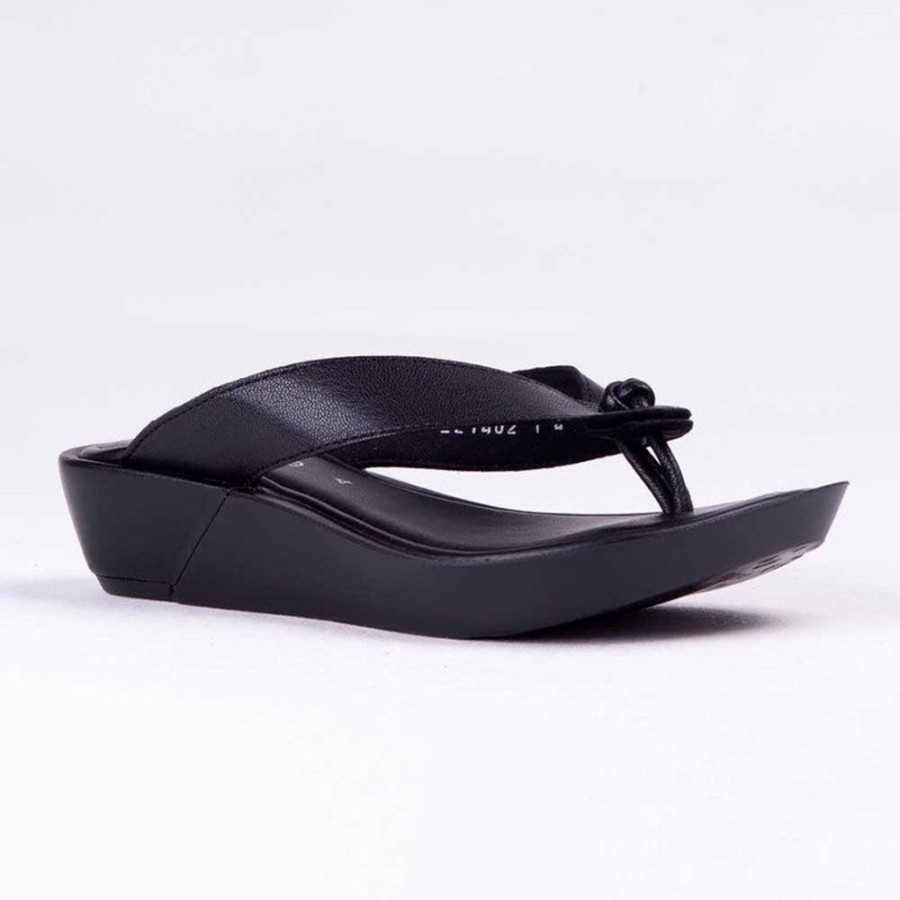 Wedges Froggie | Froggie Rox Leather Comfort Thong Sandal Black