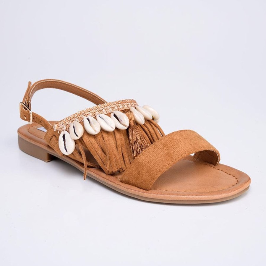 Slippers & Flats Madison Heart of New York | Madison Carter Fringe Sandals Camel