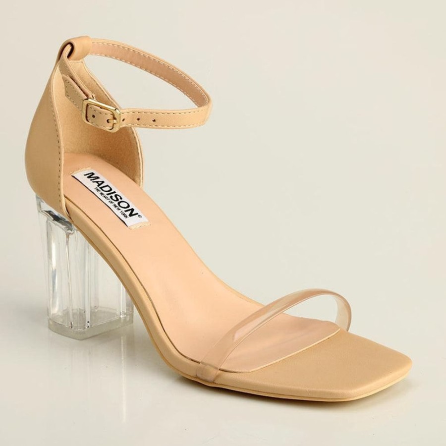 Heels Madison Heart of New York | Madison Adriana Block Heel Sandals Clear/Dark Nude