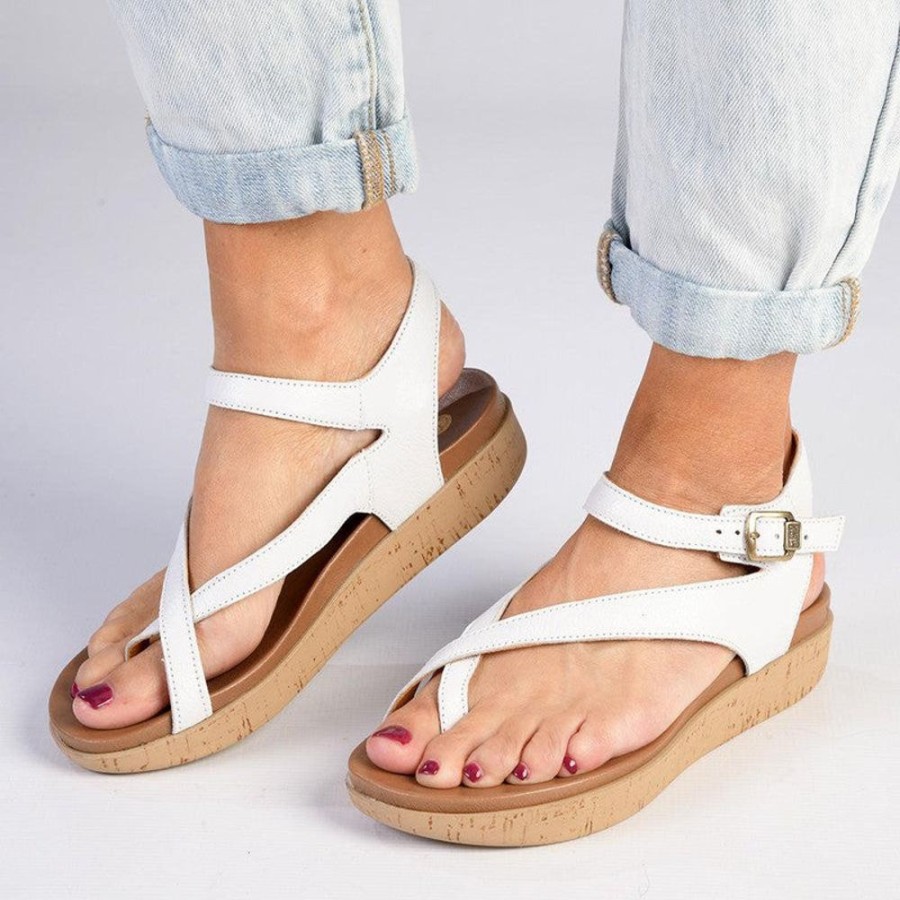 Wedges Tsonga | Tsonga Umnyango Leather Cork Wrap Sandals White Cayak