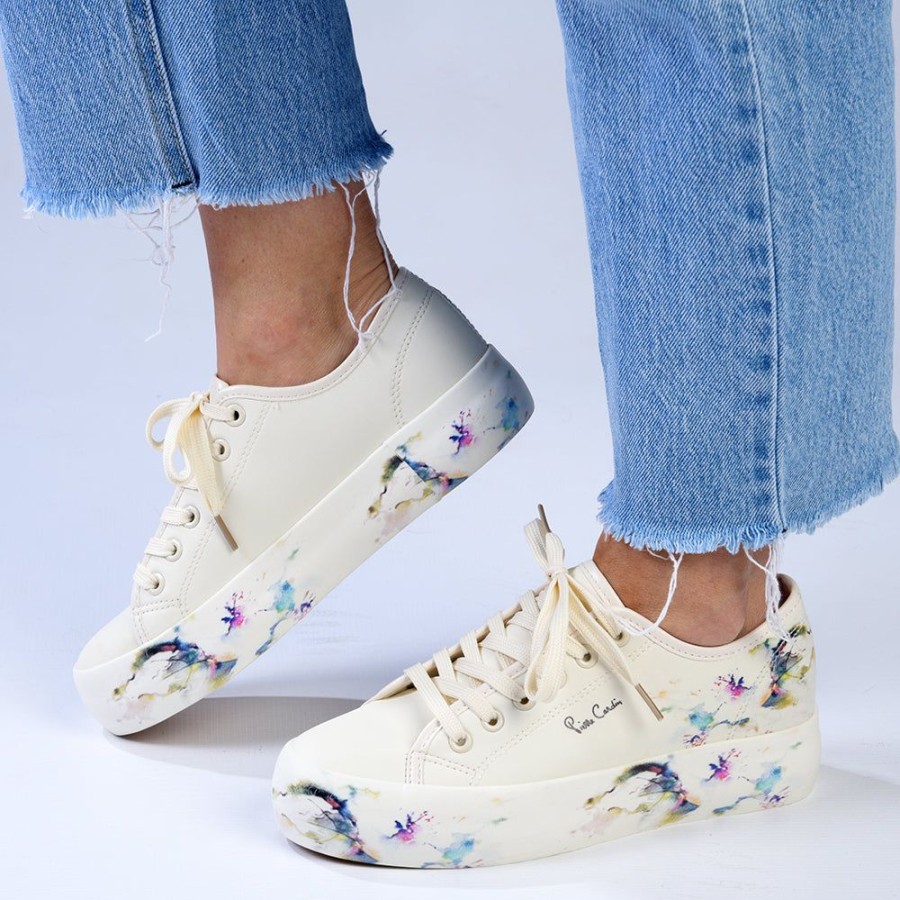 Sneakers Pierre Cardin | Pierre Cardin Fleurs Zoe Lace Up Sneaker Beige Floral