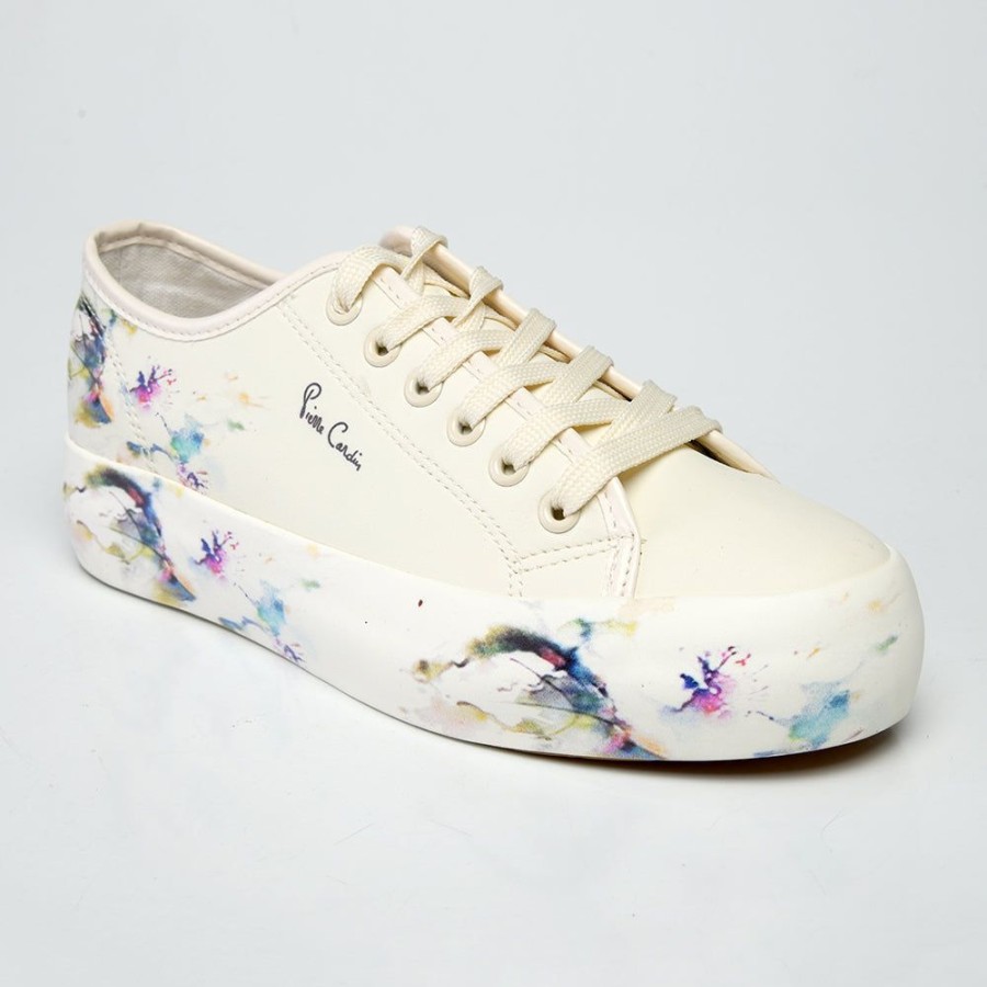 Sneakers Pierre Cardin | Pierre Cardin Fleurs Zoe Lace Up Sneaker Beige Floral