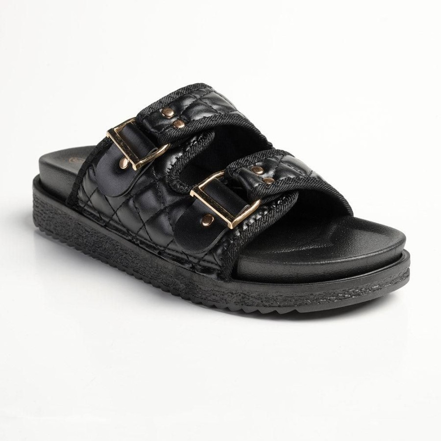 Slippers & Flats Madison Heart of New York | Madison Marisa Double Strap Sandals Black