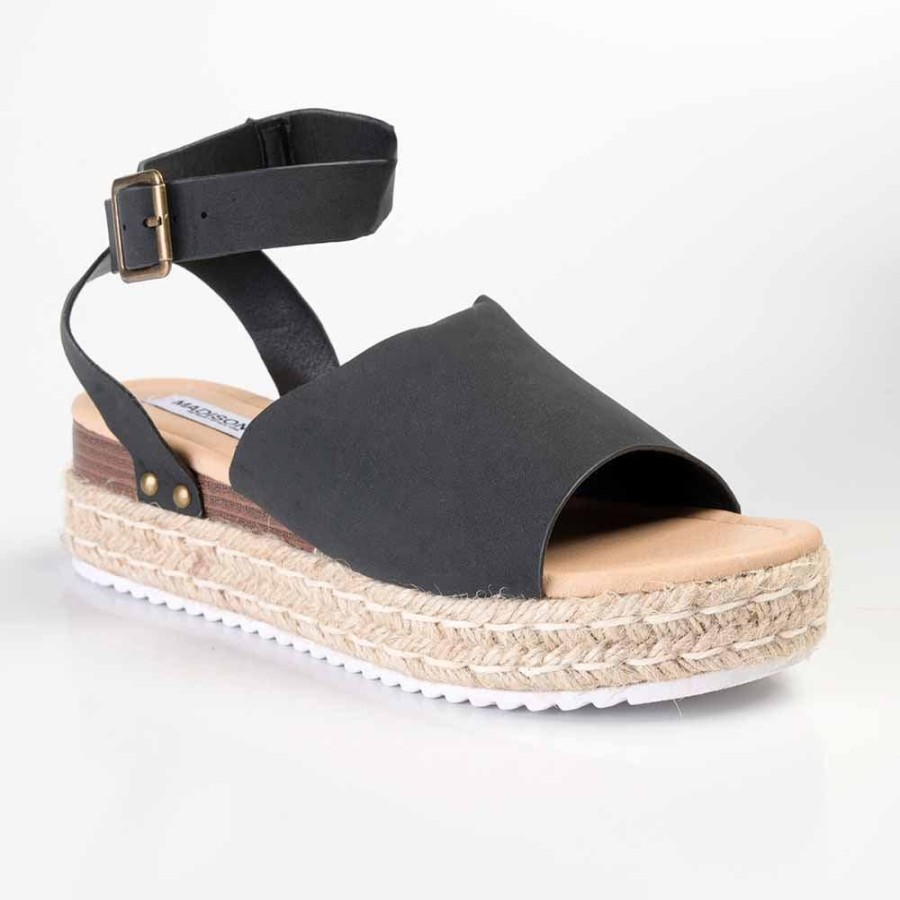 Espadrilles Madison Heart of New York | Madison Catherine Ankle Tie Espadrille Wedge Sandals Black