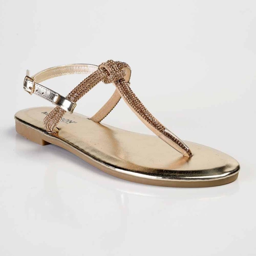 Slippers & Flats Madison Heart of New York | Madison Heather Metallic T-Bar Sandal Gold