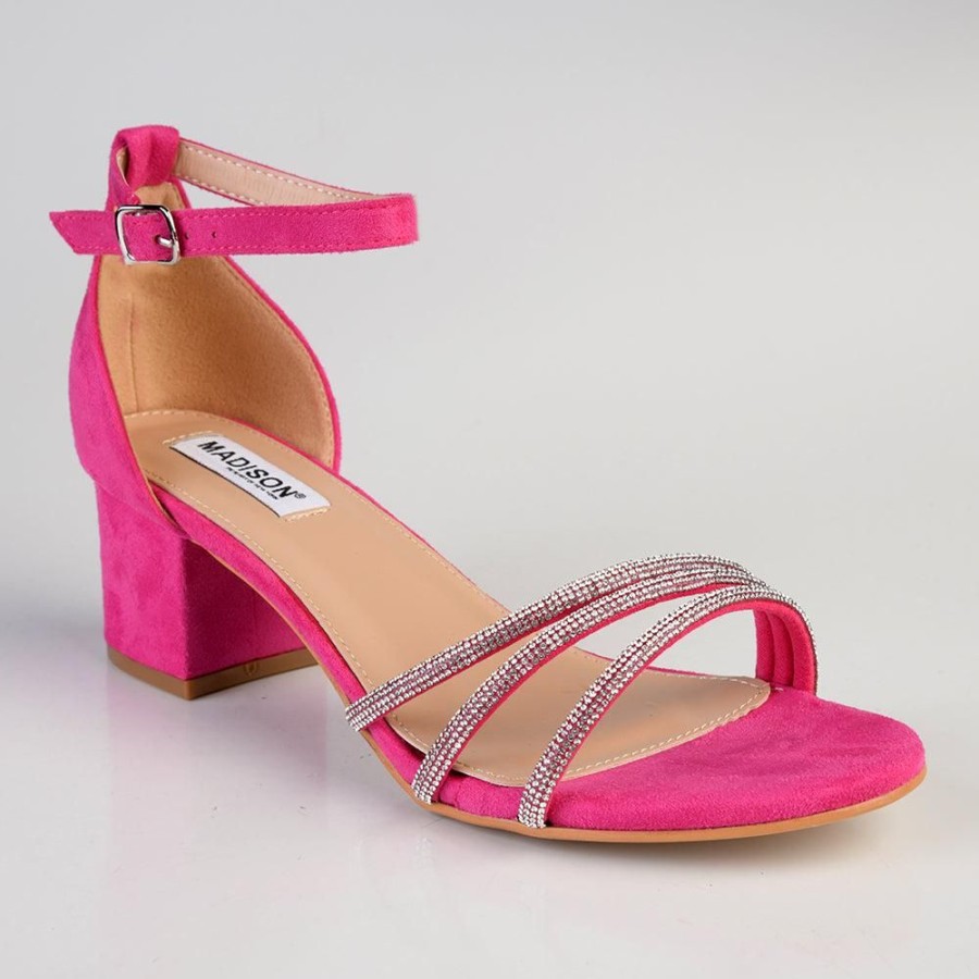 Sandals Madison Heart of New York | Madison Alice 3 Diamond Strap Block Heel Fuschia