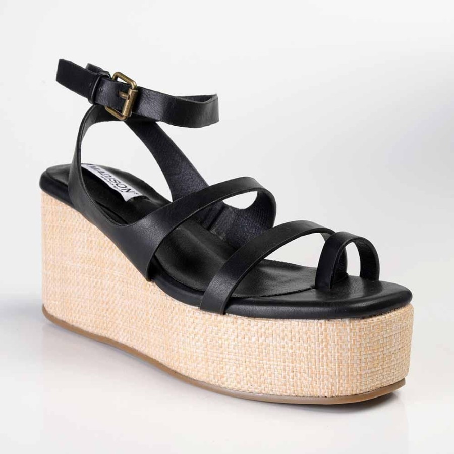 Wedges Madison Heart of New York | Madison Cara Strappy Weave Covered Wedge Black