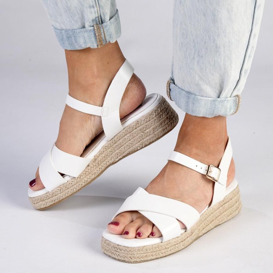 Wedges Madison Heart of New York | Madison Cassandra Cross Over Espadrille Sandal Off White