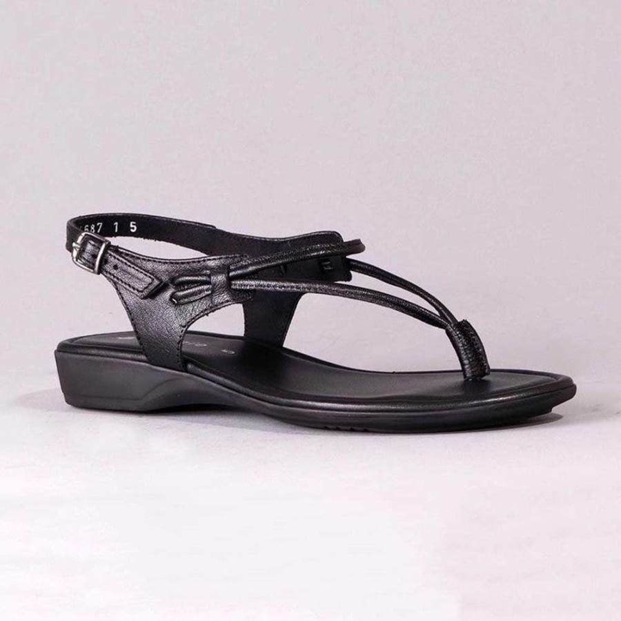 Slippers & Flats Froggie | Froggie Ella Leather Comfort Thong Sandal Black