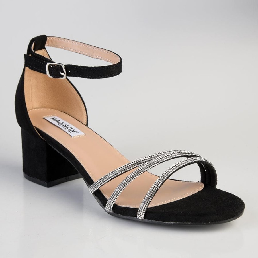 Heels Madison Heart of New York | Madison Alice 3 Diamond Strap Block Heel Black