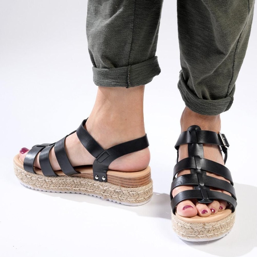 Sandals Madison Heart of New York | Madison Casablanca Strappy Espadrille Wedge Sandal Black