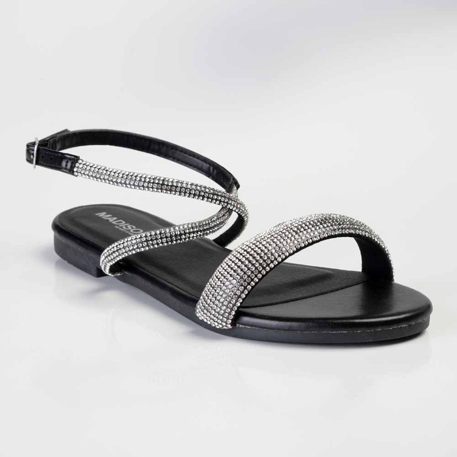 Sandals Madison Heart of New York | Madison Hillary Ankle Diamond Detail Sandal Black