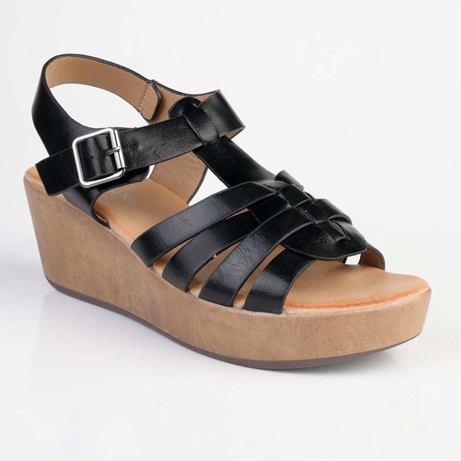 Wedges Franco Rossi | Franco Rossi New Rocker Toe Post Platform Black