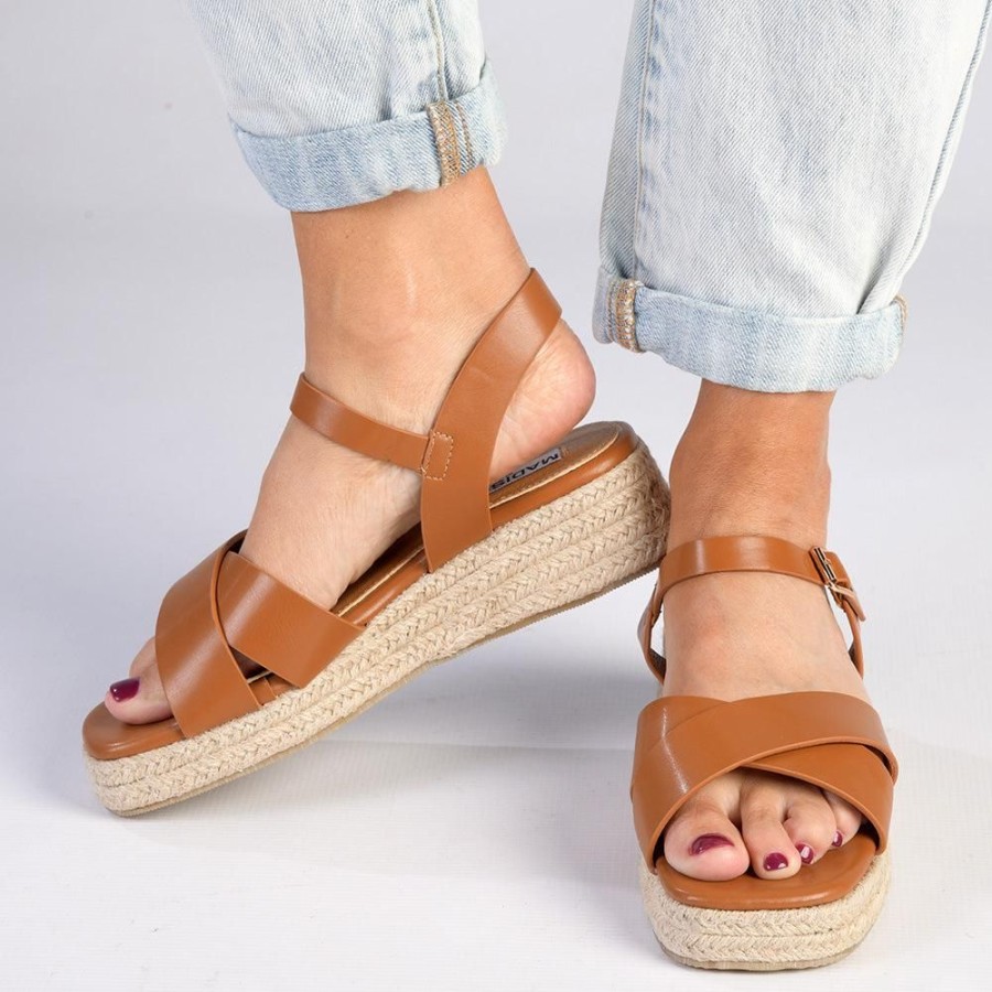 Wedges Madison Heart of New York | Madison Cassandra Cross Over Espadrille Sandal Tan