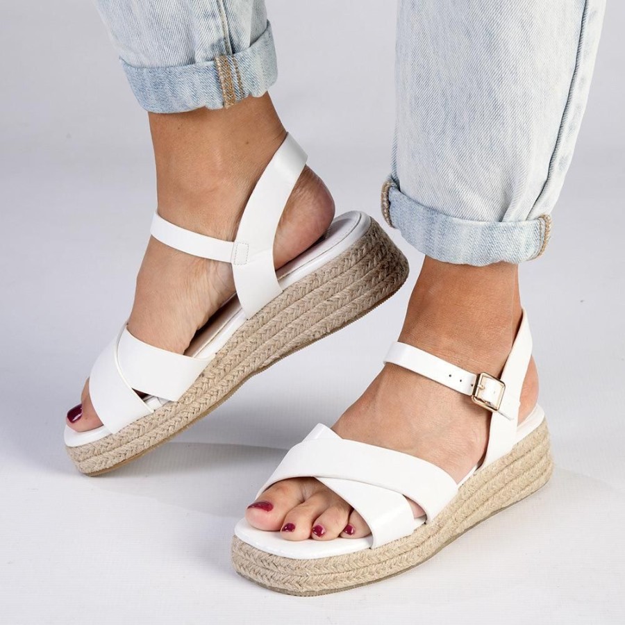 Espadrilles Madison Heart of New York | Madison Cassandra Cross Over Espadrille Sandal Off White