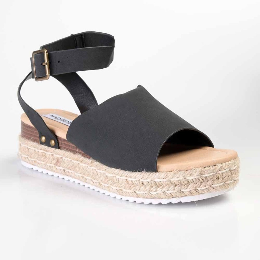 Wedges Madison Heart of New York | Madison Catherine Ankle Tie Espadrille Wedge Sandals Black