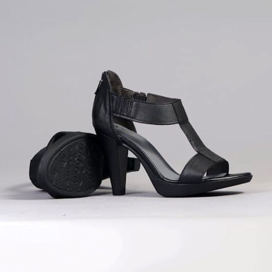 Sandals Froggie | Froggie Mia 2 Leather Ankle Strap Heel Black