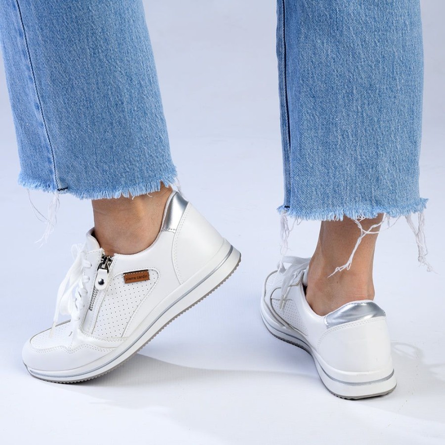 Sneakers Pierre Cardin | Pierre Cardin Sadie Side Zip Lace Up Sneaker White