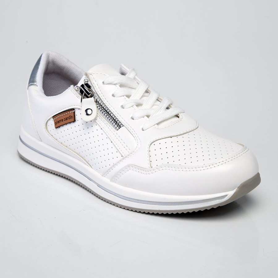 Sneakers Pierre Cardin | Pierre Cardin Sadie Side Zip Lace Up Sneaker White