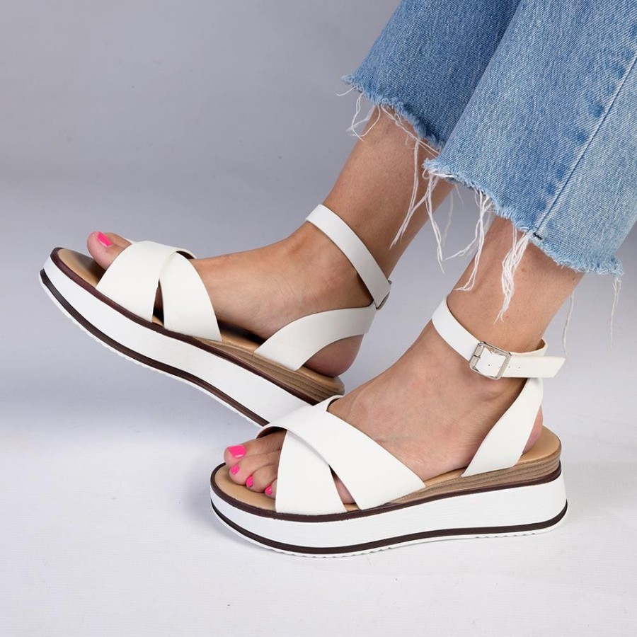 Sandals Madison Heart of New York | Madison Helena Sling Back Wedge Sandal White