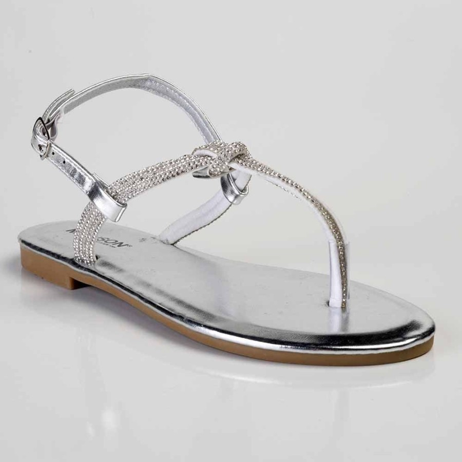 Sandals Madison Heart of New York | Madison Heather Metallic T-Bar Sandal Silver