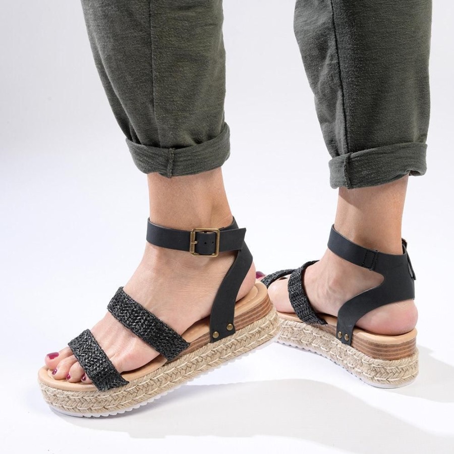 Sandals Madison Heart of New York | Madison Cassie Double Strap Espadrille Sandals Black