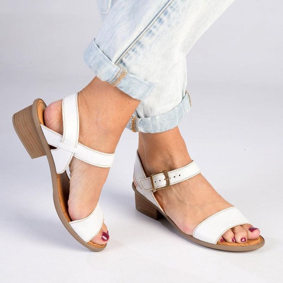 Heels Tsonga | Tsonga Kangcono Low Block Heel Sandal White Kayak