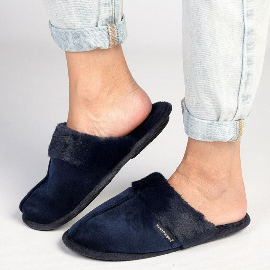 Slippers & Flats Hush Puppy | Hush Puppy Lunara Open Back Slippers Navy