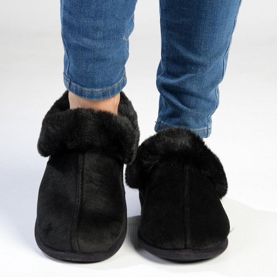 Slippers & Flats Hush Puppy | Hush Puppy Fur Top Lua Slippers Black