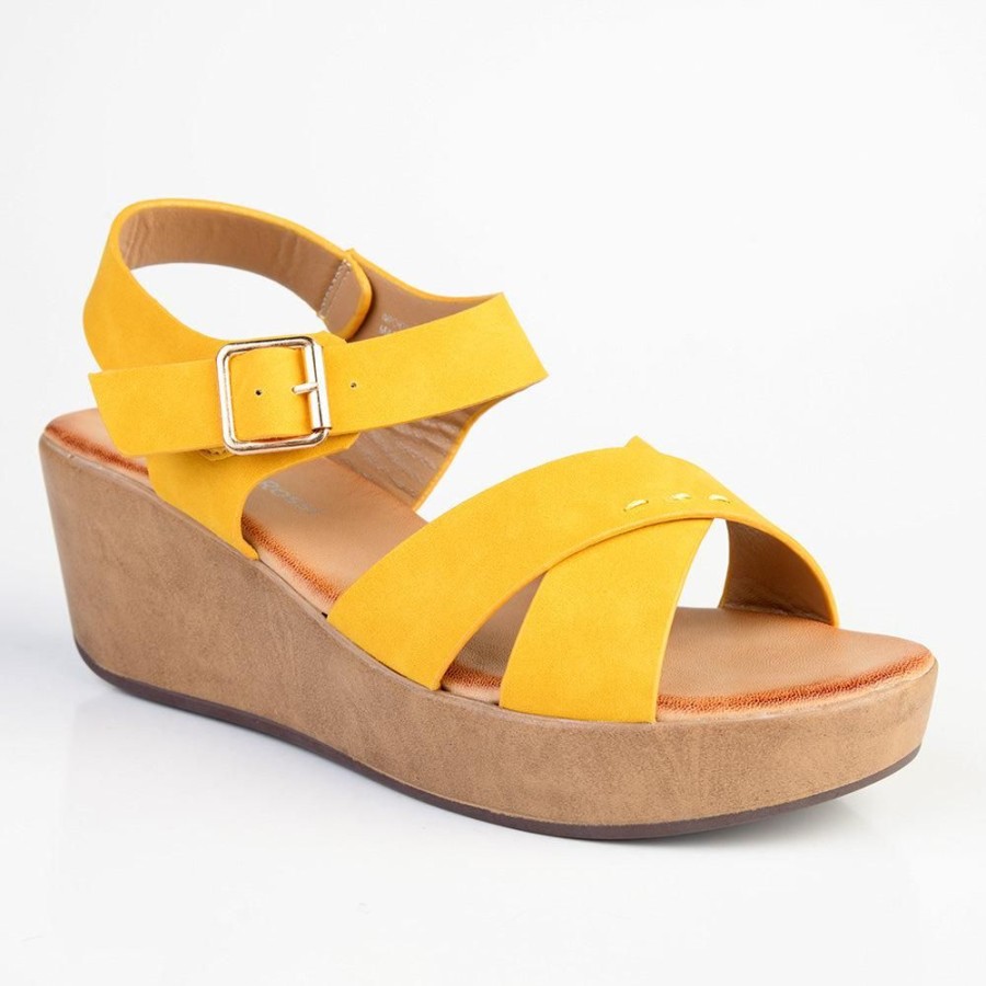 Wedges Alessio | Alessio Cross Strap Fashion Platform Yellow