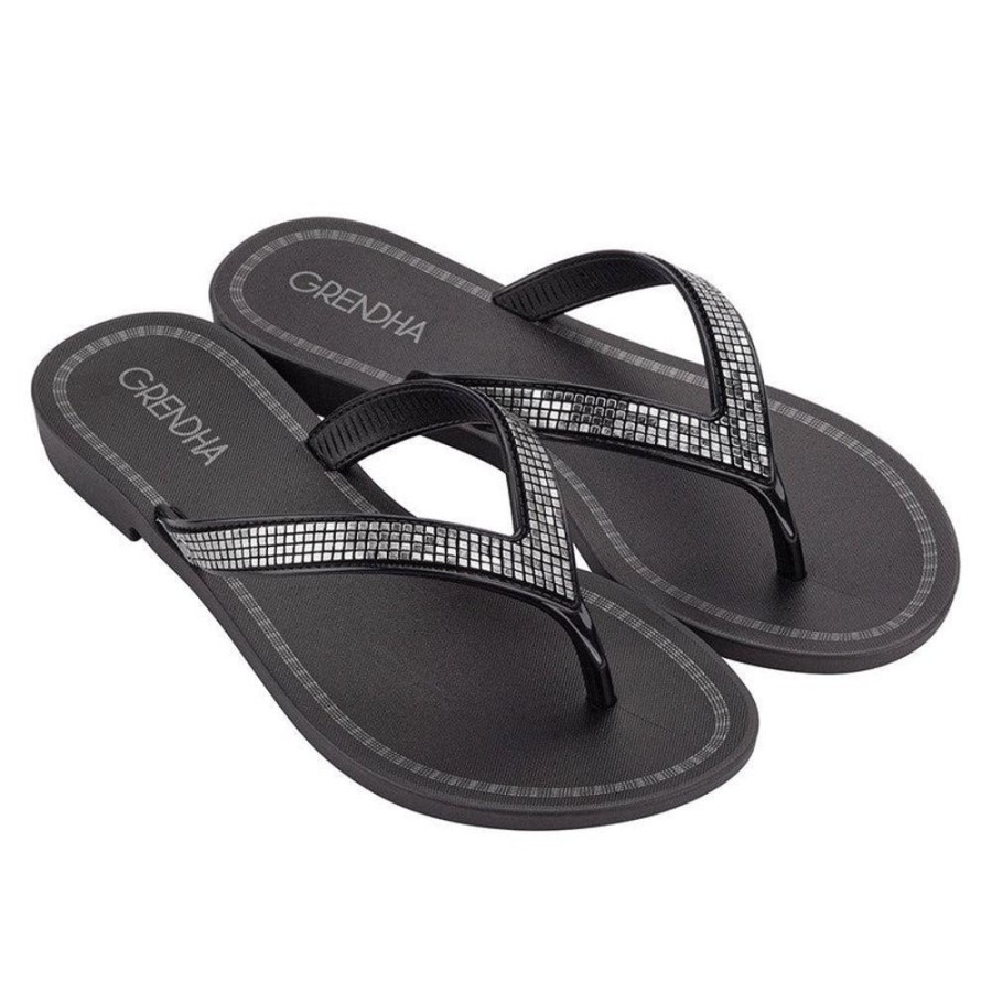 Sandals Grendha | Grendha Nene Glitter Slip On Thong Sandals Black