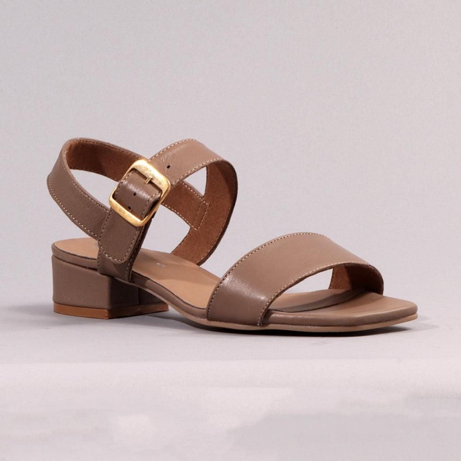 Sandals Froggie | Froggie Toni Leather Block Heel Ankle Strap Sandal Stone