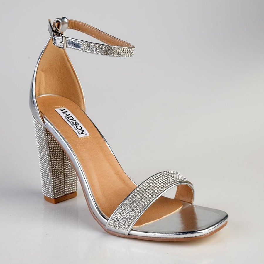 Sandals Madison Heart of New York | Madison Angel Diamond Block Heel Sandal Silver