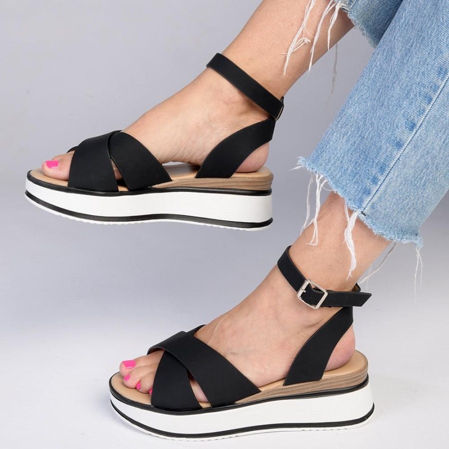 Wedges Madison Heart of New York | Madison Helena Sling Back Wedge Sandal Black