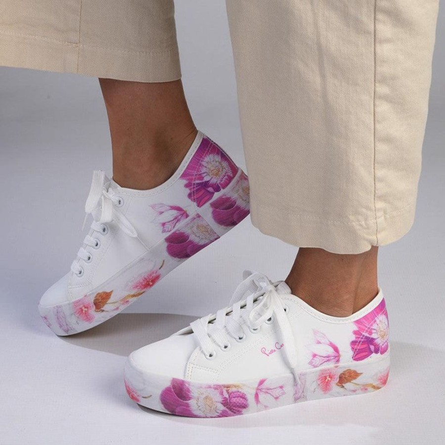 Sneakers Pierre Cardin | Pierre Cardin Fleurs Lace Up Sneaker White Multi