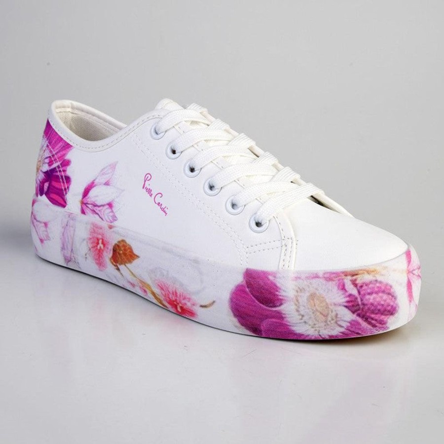 Sneakers Pierre Cardin | Pierre Cardin Fleurs Lace Up Sneaker White Multi