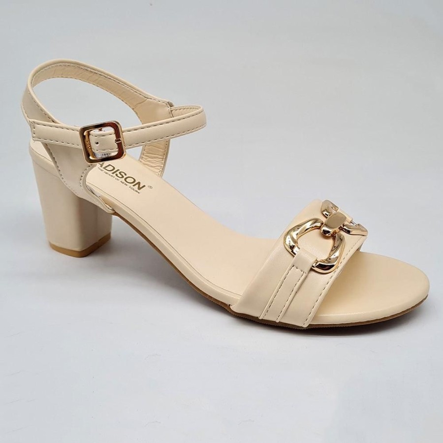 Heels Madison Heart of New York | Madison Penelope Block Heel Sandal Nude