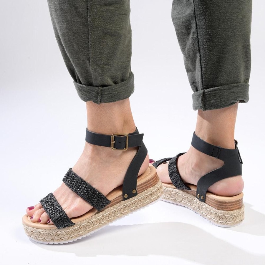 Espadrilles Madison Heart of New York | Madison Cassie Double Strap Espadrille Sandals Black