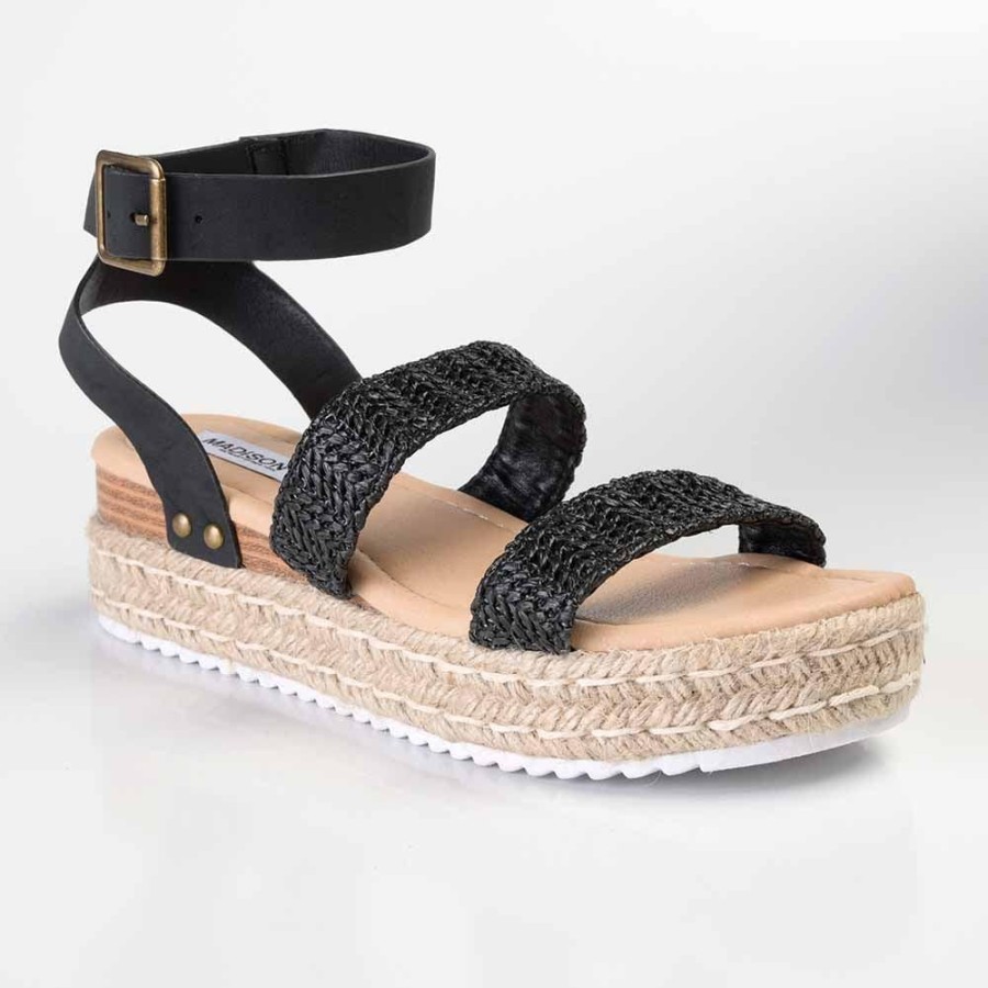 Espadrilles Madison Heart of New York | Madison Cassie Double Strap Espadrille Sandals Black